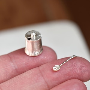 Sterling Silver Dollhouse Miniature Sugar Bowl With Spoon, Shell Spoon, 1:12 Scale