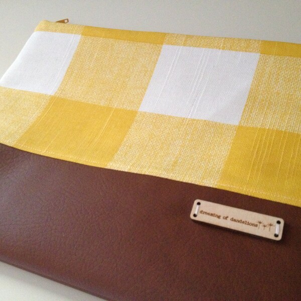 Oversized Clutch- Yellow and White Pattern with Faux Leather