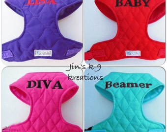 Embroidered Quilted Comfort  Soft Harness -  Made to Order-