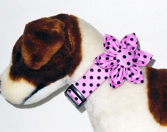 Dog Collar Flower Set- Pink Polka Dots- Made to order in your choice of size.