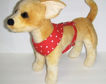 Comfort Soft Harness for Small Dog Red Polka Dots.  - Made to Order -