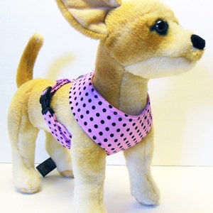 Polka dots Comfort Soft Harness for Small Dog. Made to order image 2