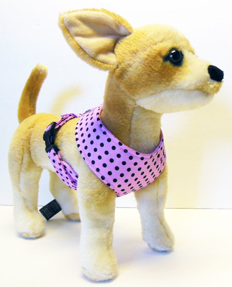 Polka dots Comfort Soft Harness for Small Dog. Made to order image 2