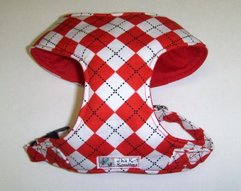 Red Argyle Comfort Soft Dog Harness, - Made to Order -