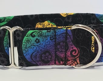 Coleira de cachorro Sugar Skull Martingale - Feita sob encomenda -