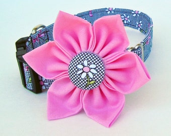 Adjustable Dog Collar Flower Set - Daisy Breast cancer - Made to order.