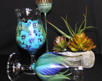 Hand Painted Sangria Wine Glass,(1) Wedding Drinkware, Hand painted Flowers on glass , Birthday Glass