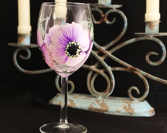 Custom painted, Hand painted wine glass, Stemware,  (1) Hand Painted Floral Wine Glass, Bridesmaid Birthday Gift, Free Personalization