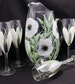 Hand Painted Glass Pitcher and Glasses Set 5 pieces White Flowers. Wedding, Shower Gift 