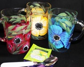 Hand Painted Mugs (1) Personal Hand Painted Coffee Cup Hand painted mug,Painted Glassware Glass Tea Cup Painted Flower Glass Mugs