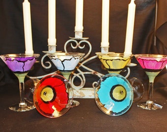 Hand Painted Martini Glasses -Poppy Fields
