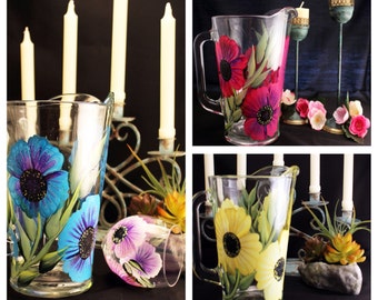 Hand Painted Glass Pitchers (1)