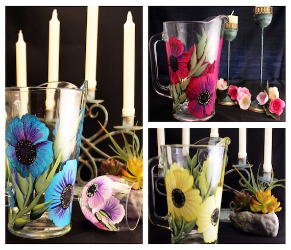 Hand Painted Glass Pitchers (1)