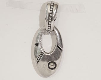 John Atencio Sterling Silver 14K Gold Pendant Signed JA Large Sculptural Oval Drop