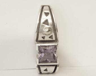 John Atencio Amethyst Pendant Sterling Silver 18K Gold JA Signed Geometric Designer Jewelry
