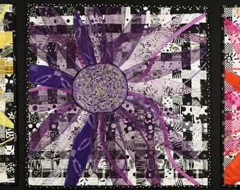 Handmade Art Quilt - Floral Tryptic