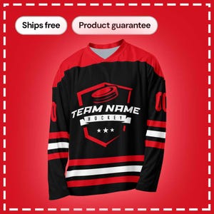 Red Hockey Jersey Custom, Personalize with Your Team Name and Number