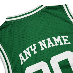 Premium Basketball Jersey, Celtic Green with White Details and Lettering, Customize with Any Name and Number