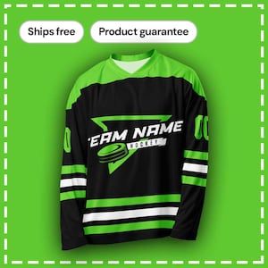 Green Hockey Jersey Custom, Personalize with Your Team Name and Number