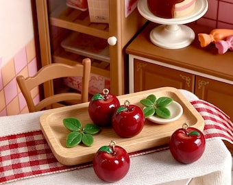 Colgantes de frutas de resina 3D Kawaii de manzana, pera, melocotón y mangostán para hacer pulseras, collares y pendientes.