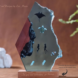 Diver Ocean Night Light - Hand-Poured Resin Glow Lamp, Christmas Diver Gifts, Unique Gift for Divers & Marine Lovers