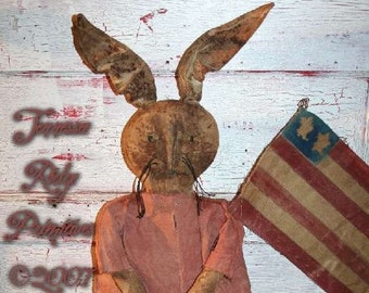 Primitive Americana Easter Rabbit Doll & Flag E-pattern