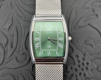 Vintage Seiko tankhorloge GROENE WIJZERPLAAT ZILVEREN kast