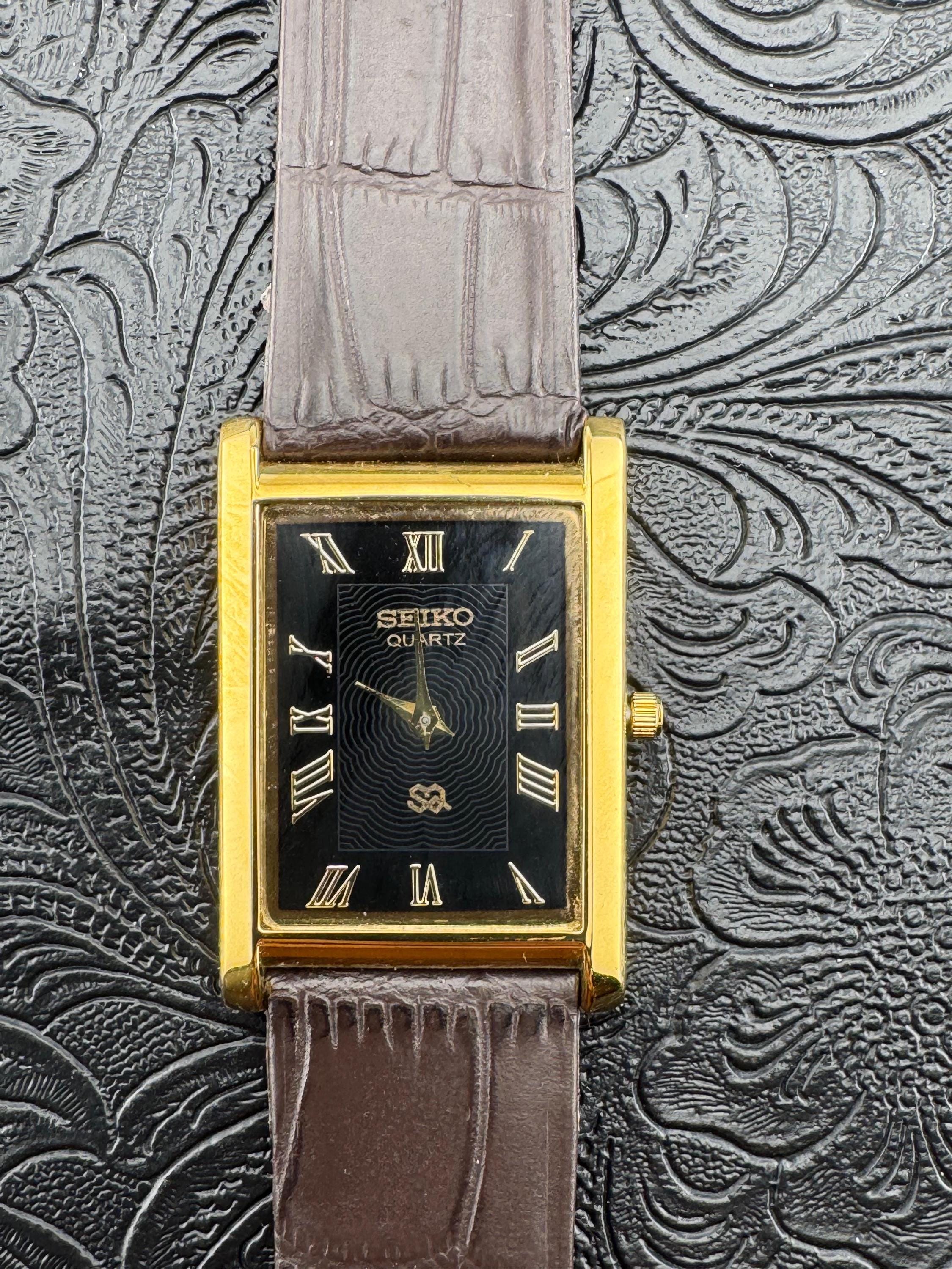 Vintage Seiko Tank Watch: Black Dial, New Battery New Strap - Etsy