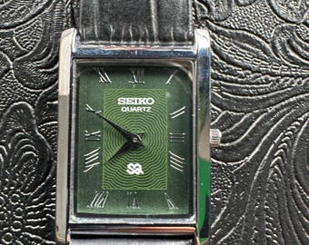 GREEN VINTAGE Seiko Slim Men&#39;s Wrist Watch – New Battery & Strap – Classic Quartz Watch