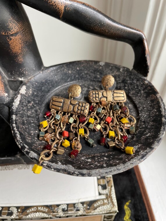 Chicos Multicolor Bead Bronze/Brass Statement Ear… - image 3