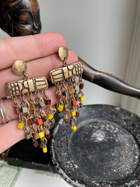 Chicos Multicolor Bead Bronze/Brass Statement Ear… - image 5