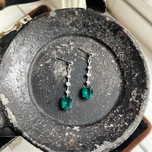 Swarovski Teal Crystal Drop Earrings Vintage