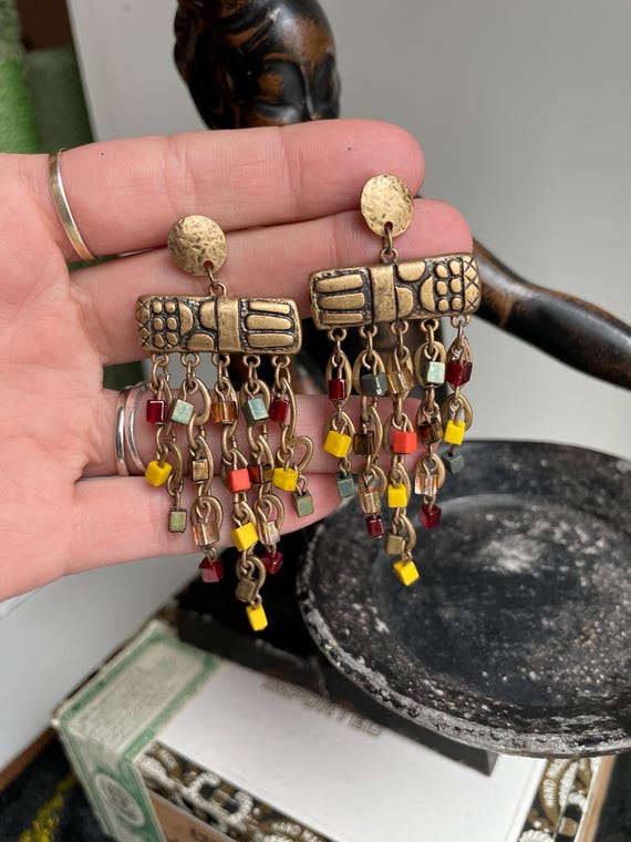 Chicos Multicolor Bead Bronze/Brass Statement Ear… - image 7