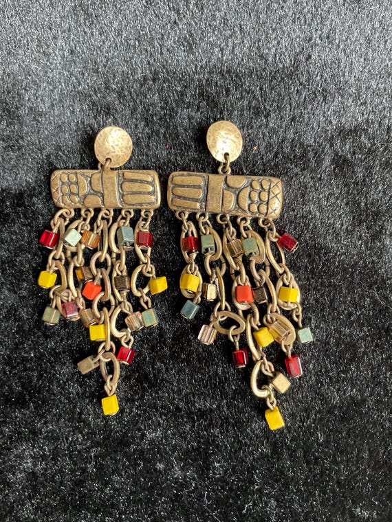 Chicos Multicolor Bead Bronze/Brass Statement Ear… - image 9