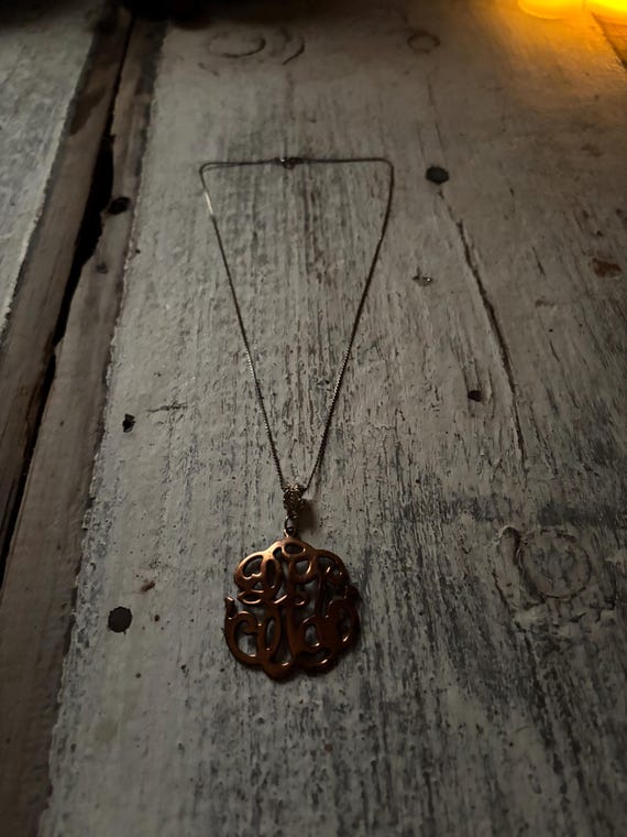 Monogram Pendant Necklace Antique Copper & Silver… - image 4
