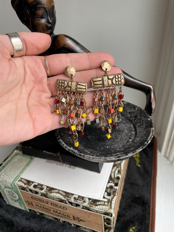 Chicos Multicolor Bead Bronze/Brass Statement Ear… - image 4