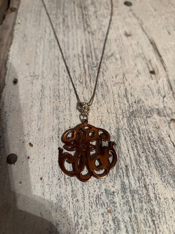 Monogram Pendant Necklace Antique Copper & Silver… - image 6