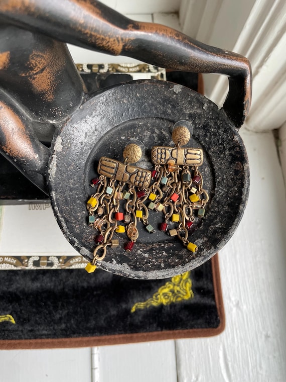 Chicos Multicolor Bead Bronze/Brass Statement Ear… - image 1