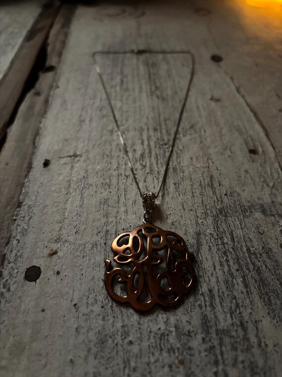Monogram Pendant Necklace Antique Copper & Silver… - image 2