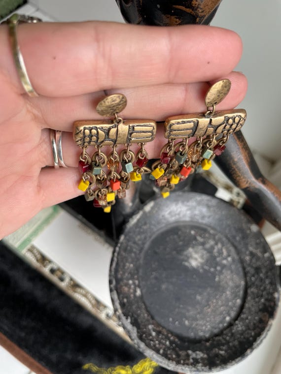 Chicos Multicolor Bead Bronze/Brass Statement Ear… - image 6