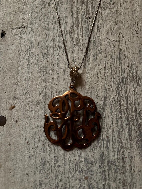 Monogram Pendant Necklace Antique Copper & Silver… - image 3