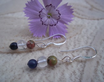 Get A Job Earrings,Soldalite, Quartz, Sterling Silver Earrings, Unakite, Natural Gemstone Jewelry, Healing Stones, Goodness Jewelry