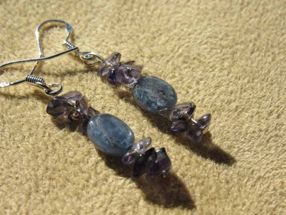 Kyanite and Iolite Sterling Silver Drop Earrings, Natural Healing Stones, Blue Kyanite Iolite, Good Energy Stone earrings, Peace Energy