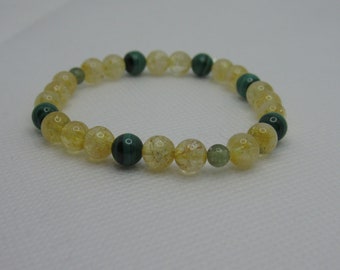 Citrine, Peridot and Malachite Natural Gemstone Stretch Bracelet Prosperity, Healing Gems, Peridot, Citrine, Reiki Stones Blessed