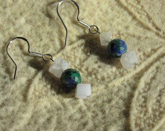 Blue Lace Agate Earrings, Speak LOVE, Healing Stone, Chrysocolla with Pyrite and Azurite Inclusions, Sterling Silver, Gemstone Synergy