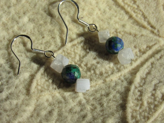 Blue Lace Agate Earrings, Speak LOVE, Healing Stone, Chrysocolla with Pyrite and Azurite Inclusions, Sterling Silver, Gemstone Synergy