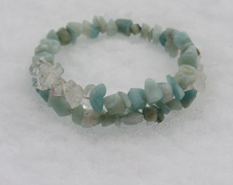Amazonite and Quartz Bracelet, Calm Down, Healing Stones Energy Bracelet, aqua green sea green gemstone synergy