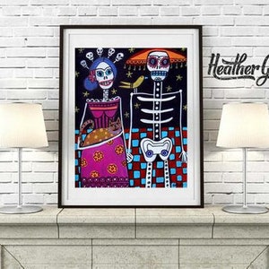 Day of the Dead Wedding Art Print Poster of Heather Galler Painting, Mexican Folk Art Bride Groom Gift