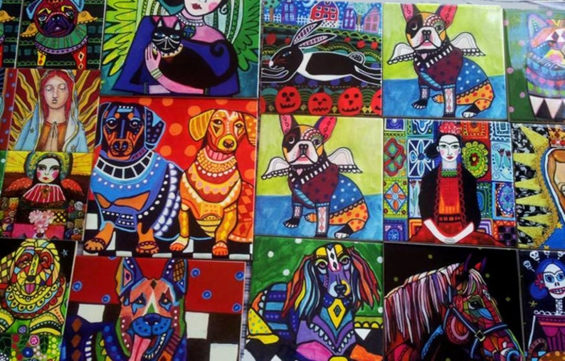 Day of the Dead Tile Mexican Folk Art Ceramic Tile by Heather Galler Sugar Skulls Skeleton DOD Lover Gift FLASH SALE