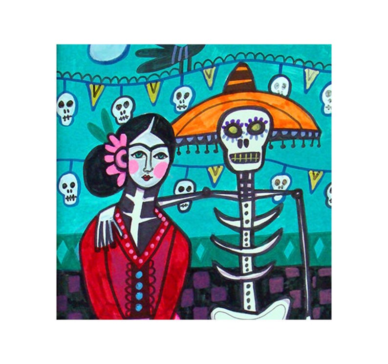 Day of the Dead Tile Mexican Folk Art Ceramic Tile by Heather Galler Sugar Skulls Skeleton DOD Lover Gift FLASH SALE
